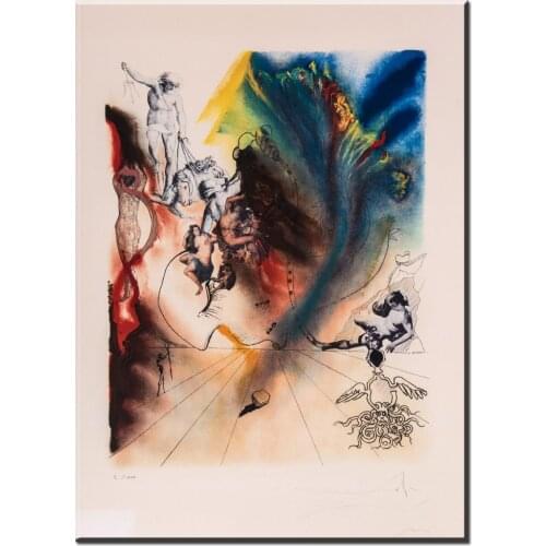Salvador Dali Signed L/E Lithograph MAD TEA PARTY From ALICE IN WONDERLAND SUITE Canvas Pictures for Living Room Decor Art