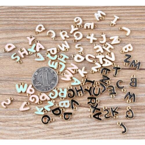 Alloy White/black/pink/blue Enamel English Letter Charm Pendant Jewelery Findings For DIY Handmade single letter 10pcs/pack