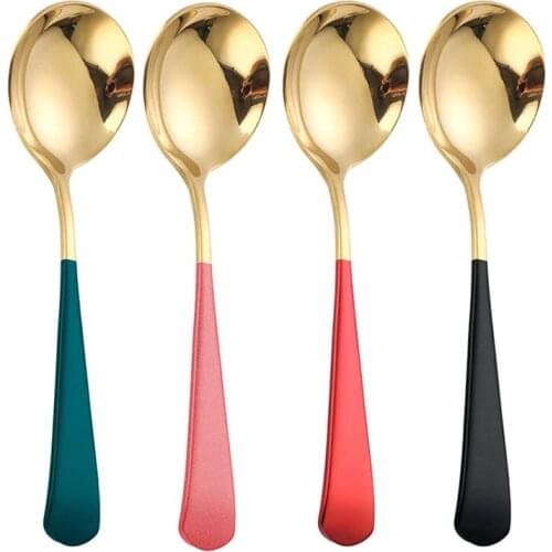 Soup Spoon Stainless Steel 4PCS Creative Practical Cute Dinner Spoon Table Spoon For Kids Tableware Multicolor