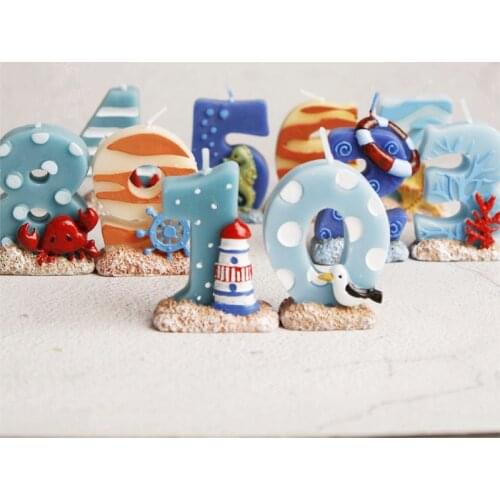 1 pcs Number Candles cartoon Ocean Mediterranean Style Cake Party Topper Baby Kids Birthday Annivesary Party Decoration Tools