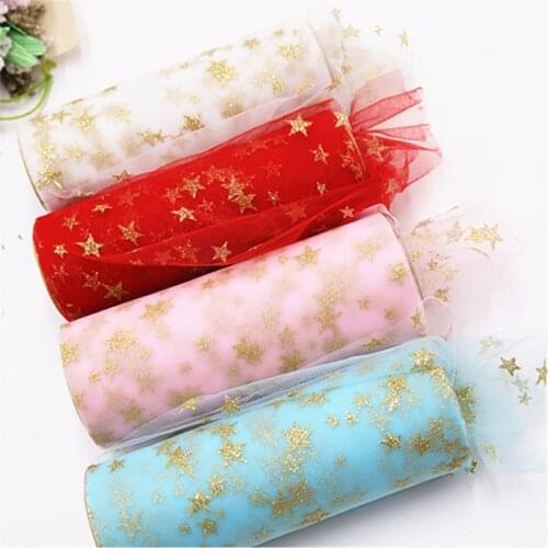 10 Yard 15cm Gold Silver Star Glitter Sequin Bow Tulle Spool Tutu Wedding Deco Organza Laser DIY Craft Birthday Party Supplies