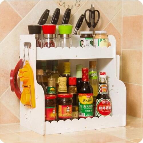 Wood Board Waterproof Seasoning Shelf Cosmetic Storage Rack Double Layer Kitchen Rack