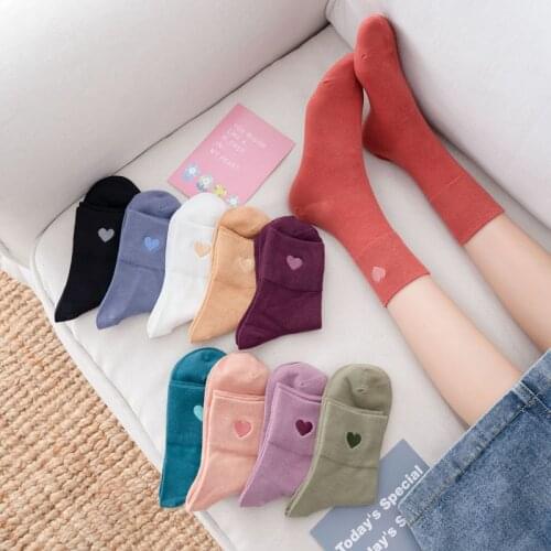 Yishine 10 Pairs New Sweet Hearts Printed Middle Tube Socks Cotton Winter Autumn Warm Casual Womens Soft Socks for Basic Daily