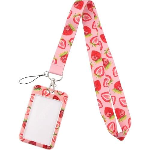 YL70 Cute Strawberry Woman Lanyard for Key Neck Strap Card ID Badge Holder Key Chain Key Holder Hang Rope Key Rings Gifts