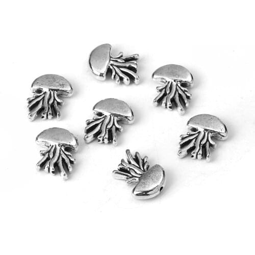 Doreen Box Zinc Based Alloy Spacer Beads Jellyfish Silver Color Jewelry 16mm( 5/8") x 12mm( 4/8"), Hole: Approx 1.2mm, 30 PCs