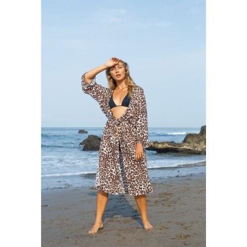Women Swimwear Bikini Cover Up leopard Print Beach Dress Cardigan Loose Sunscreen Beachwear