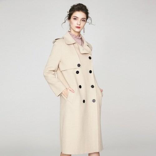Women s winter coat beige trench style Double sided wool cashmere outwear 2019 autumn plus size ladies overcoats long free ship