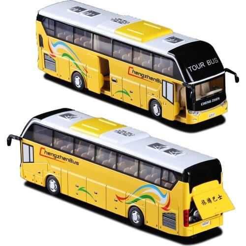 1:32 Real Voice Tour Bus Toy Shuttle Bus With Light Sound Children Alloy Model Car Toys