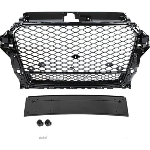 1set ABS Radiator Chrome Front Sport Hex Mesh Hood Grill Gloss Black For Audi A3 S3 8V 2013 2014 2015 2016 For RS3 Quattro Style