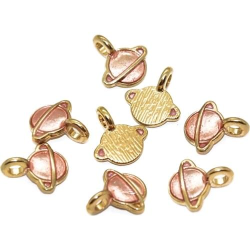 MENGJIALE 12pcs Alloy Metal Drop Oil Rose Gold Mini Planet Enamel Charms Pendant For DIY Bracelet Necklace Jewelry Making