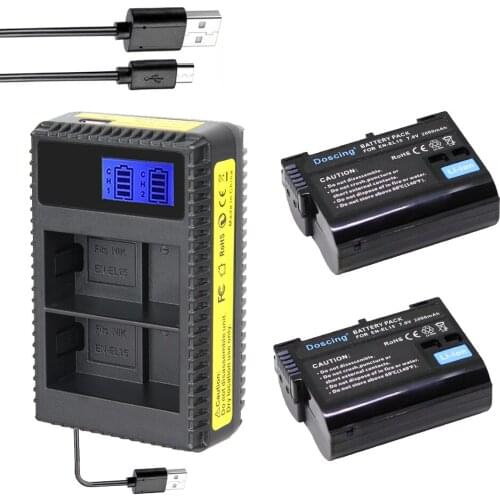 2Pcs EN-EL15 EN EL15 Camera Battery +LCD Dual Charger Pack For Nikon D600 D610 D600E D800 D800E D810 D7000 D7100 d750 V1 MH-25