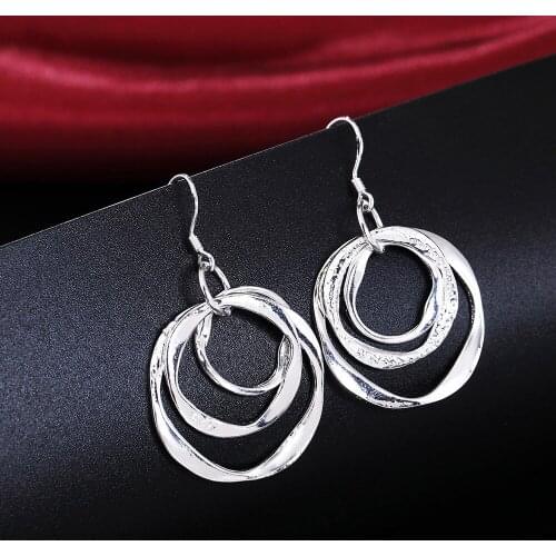 2020 New Arrival 925 Silver Jewelry Drop Earring Women Vintage Three Circle Earrings