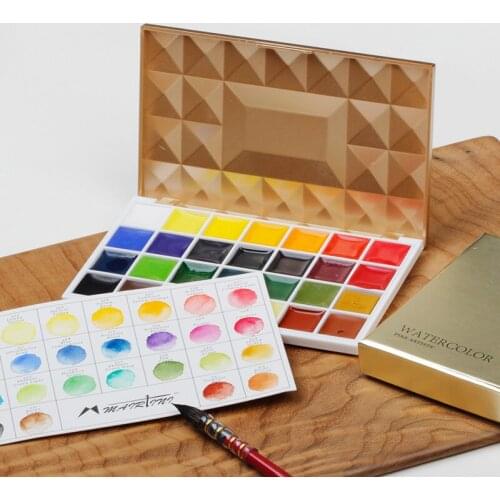 25 Colors Watercolor Paint Solid Colors Artist Watercolor Paints Portable Gold Metal Case for Professional Art Supplies
