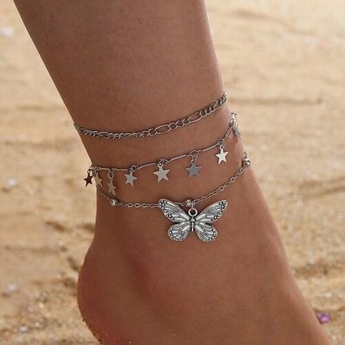 3Pc/set Bohemian Butterfly Foot Bracelets for Women Girl Star Pendant Anklet Summer Beach Statement Party Jewelry Gift