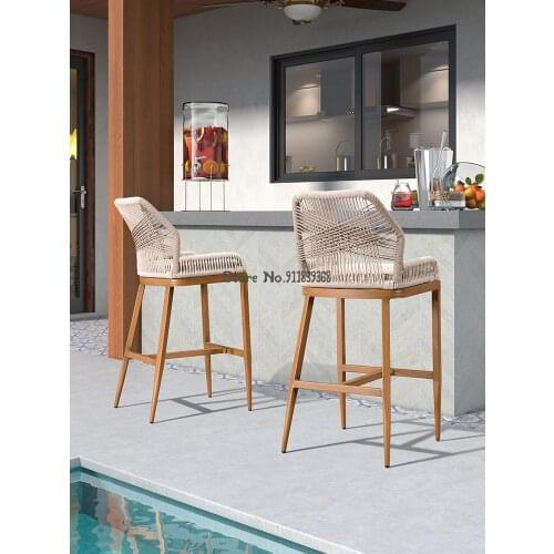 Bar Table And Chair Outdoor Simple Rope Weaving Designer Aluminum Alloy Outdoor Balcony Cafe Bar Chair