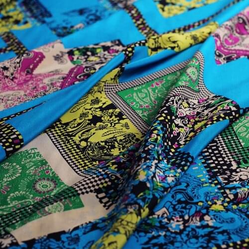 White Waxberry Silk crepe de chine checkered flowers fabrics clothes Garment sewing materials Free shipping