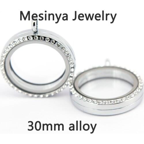 Free shipping 10pcs 30mm magnetic authentic czech crystal round glass locket for floating charms love note keepsake xmas gift