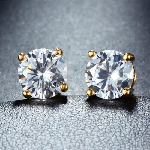 Blaike Simple Female White 8mm Zircon Stud Earrings For Women Luxury Gold Filled Wedding Engagement Jewelry Birthday Gifts