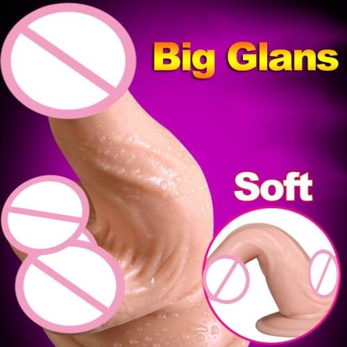 Hieha Big Glans Realistic Dildo with Suction Cup Male Artificial Penis Foreskin Dick Anal Cock Adult Sex Toys for Women Dildos