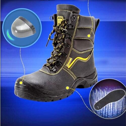 GJKLAS Genuine Leather Safety Boots Men Steel Toe Shoes Winter Warm Snow Work Boots Waterproof Non Slip Work Safety Shoes Men