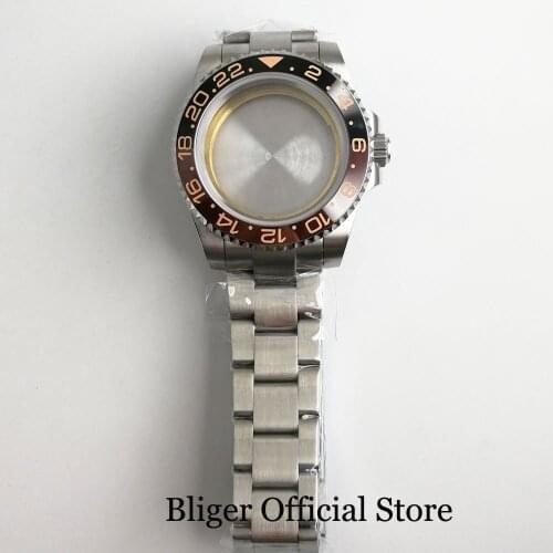 Watch Case with Sapphire Glass Ceramic Bezel + Watch Band Fit ETA 2836 MIYOTA Movement
