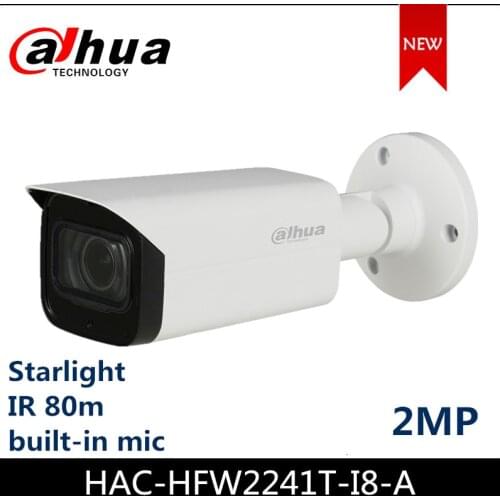 Dahua HDCVI Camera 2MP Starlight HDCVI IR Bullet Camera HAC-HFW2241T-I8-A CCTV Camera Audio in interface, built-in mic
