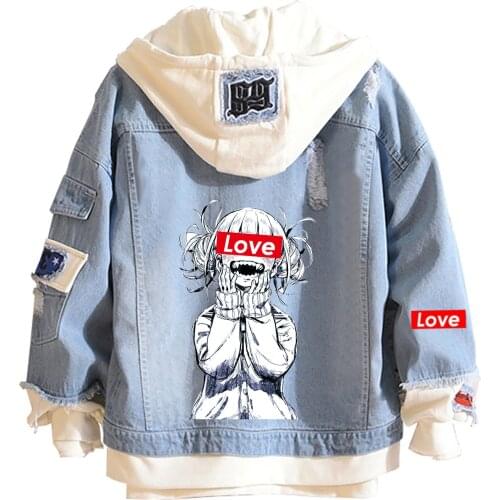 Denim Jackets My Hero Academia Cosplay Himiko Toga Tracksuit Unisex Couple Oversize Blue Cowboy Coat Hoodie Hooded Sweatshirts