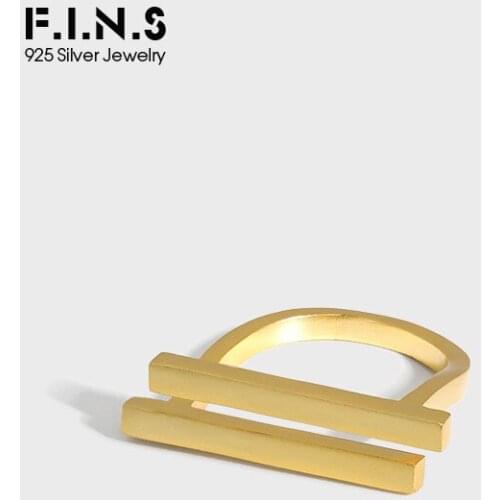 F.I.N.S Minimalist Geometric Double Strip Textured S925 Sterling Silver Ring Abstract Bar Index Finger Rings for Women Men