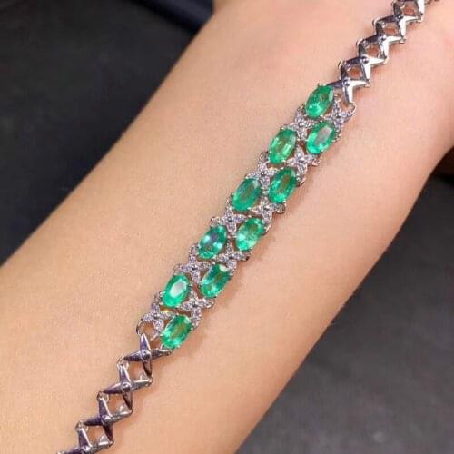 Fine Jewelry Natural Emerald 925 Sterling Silver Exquisite New Girl Gemstone Hand Bracelet Support Test Hot Selling