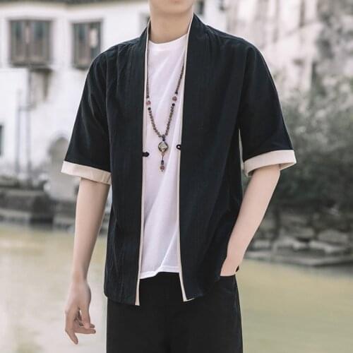 Kimono men jacket male yukata Japanese kimono traditional clothing linen shirt men samurai costume Japanese streetwear AA001