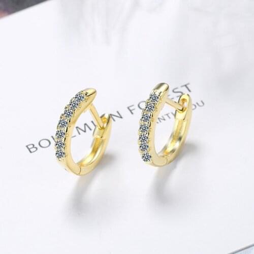 KOFSAC Sweet 925 Sterling Silver Earrings For Women Jewelry Popular Korean A Row Zircon Gold Hoop Earring Girl Birthday Present