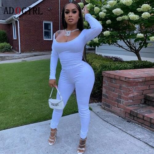 Adogirl Women Two Piece Outfits Leggings And Top Fitness Sets Casual Jogging Femme Slim Sportswear Solid Workout Matching Sets