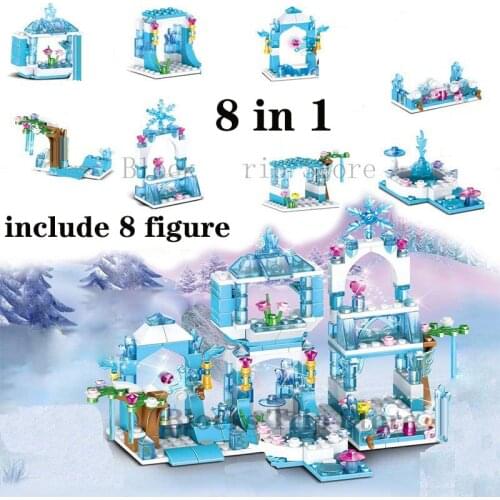2021 New Disney Frozen Ice Princess Aisha Castle 8 in 1 Assembled Building Blocks Childrens Toy Birthday Gift Boy Girl