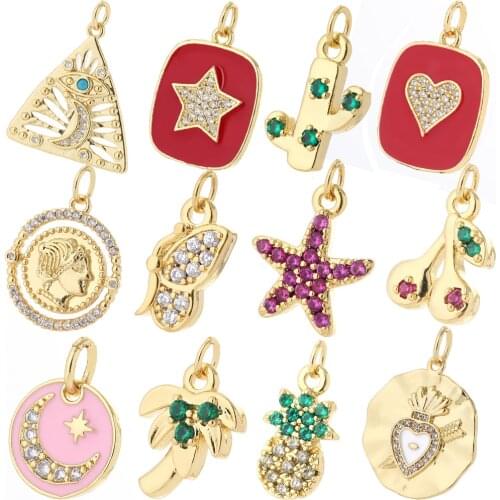 Red Love Moon Star Cherry Cute Earrings Charms Designer Diy Pendant Necklace Charms Designer Bracelet Jewelry Making Charms