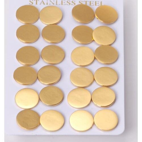 10 Pairs Round Earrings Stainless Steel Gold Silver Color Simple Fashion Ear Stud Women/Men Gift Jewelry Accessories Wholesale