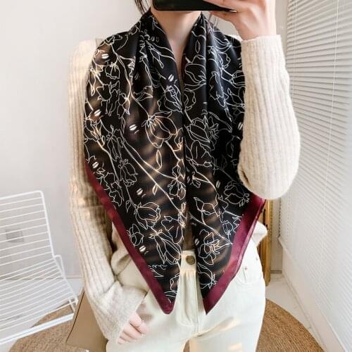 90x90cm Square Scarf Neckerchief Floral Printed Women Thin Breathable Twill Fabric Hijab