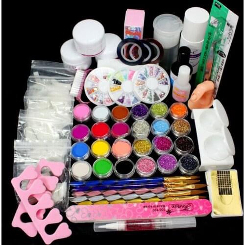 New Manicure Set 25 Nail Art Acrylic Powder Primer Glitte Liquid TIP Brush Glue Dust KITS