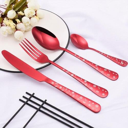 4 Pcs Stainless Steel Cutlery Set Christmas Dinnerware Set Fork Spoon Knife Tableware Set Christmas Gift