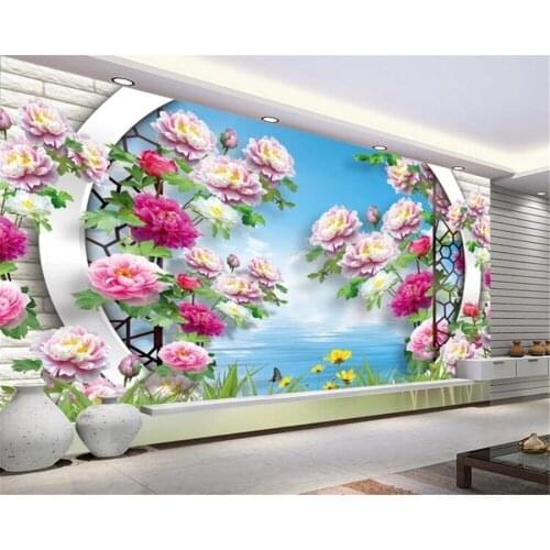 Beibehang Custom Wallpaper HD Chinese Peony Flower Arch TV Background Wall Home Decoration Living Room Bedroom 3d wallpaper