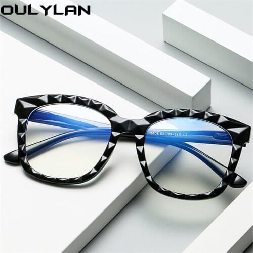 Oulylan Oversized Glasses Frame Women Anti Blue Light Transparent Eyeglasses Frames Men Retro Crystal Square Computer Spectacle