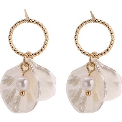 Simple temperament personality elegant geometric shell flower pearl earrings earrings earrings