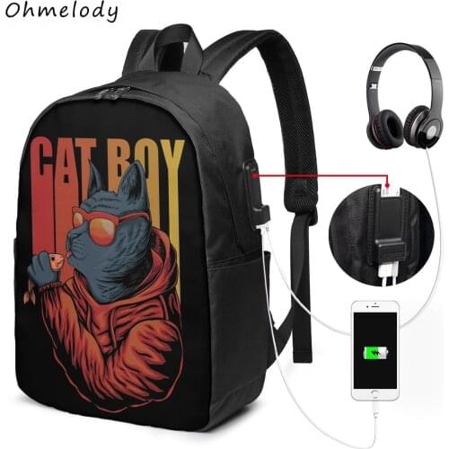 Cat Boy Fashion Men Women Casual Backpacks Children School Bookbag 17in Laptop Bags Travelling Backpacks