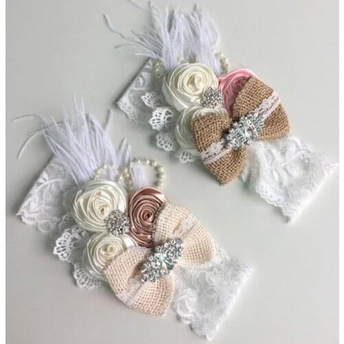 Bow Infant Hair Band Baby Girl Vintage Feather Headbands Rhinestone Lace Bandana Burlap Newborn Hairband Baby Accessories
