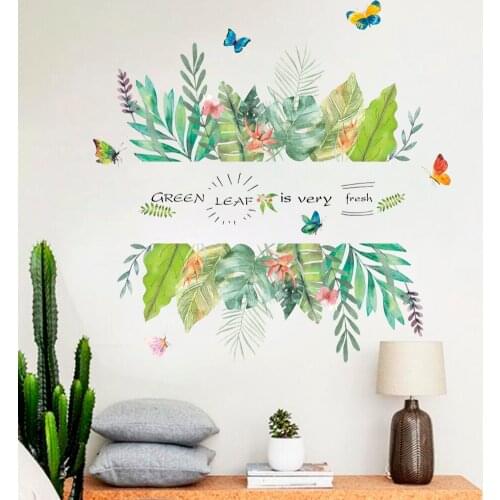 Tropical Tree Leaves flower Butterfly Wall Stickers DIY Plant Wall Decals for Living Room Bedroom Decoration Home Decor Sticker