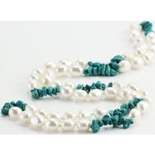 Unique Pearls jewellery Store,40inches Long Pearl Necklace,Turquoises White Real Freshwater Pearls Necklace,Charming Women Gift