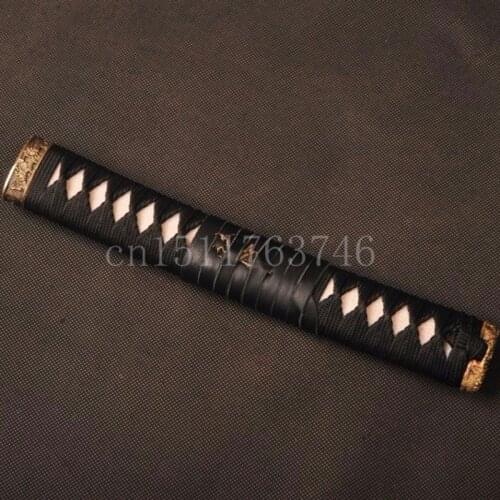 High -grade Cattlehide Handle Tsuka Black Silk Ito & Genuine White Rayskin & Brass Fuchi Kashira for Japanese Sword Katana ZPH1
