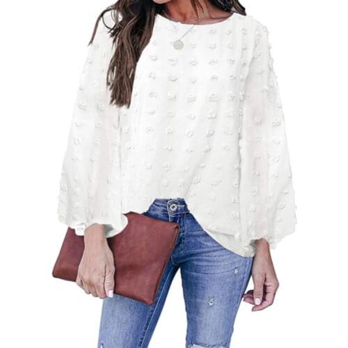 Women Blouse elegant Solid Color Jacquard Top Hair Ball Round Neck Pullover blouse women 2021 fashion Streetwear Black xxxl