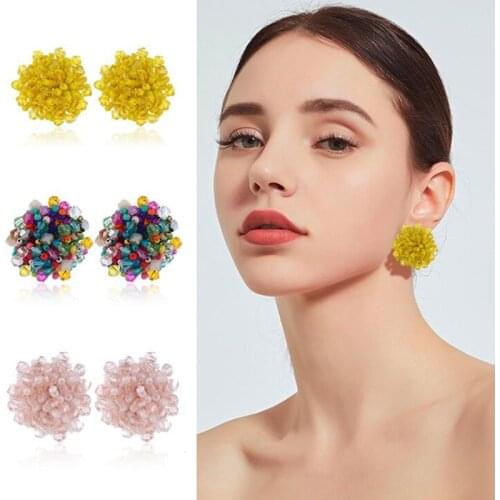 Bohemian Style Fashion Multi-Color Glass rice beads Exaggerated Beaded Women Stud Earring one pair 3x3cm y1281