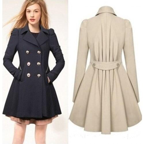 Women Long Trench Coat Top 2021Autumn Office Elegant Double-Breasted Mid-Length Windbreaker Jacket Slim Skirt Type Overcoat Coat