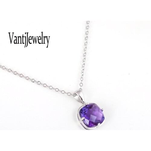 Natural Amethyst Pendant Sterling 925 Silver Necklace Gemstone 10mm for Women Birthday Party Jewelry Gift Free Shipping